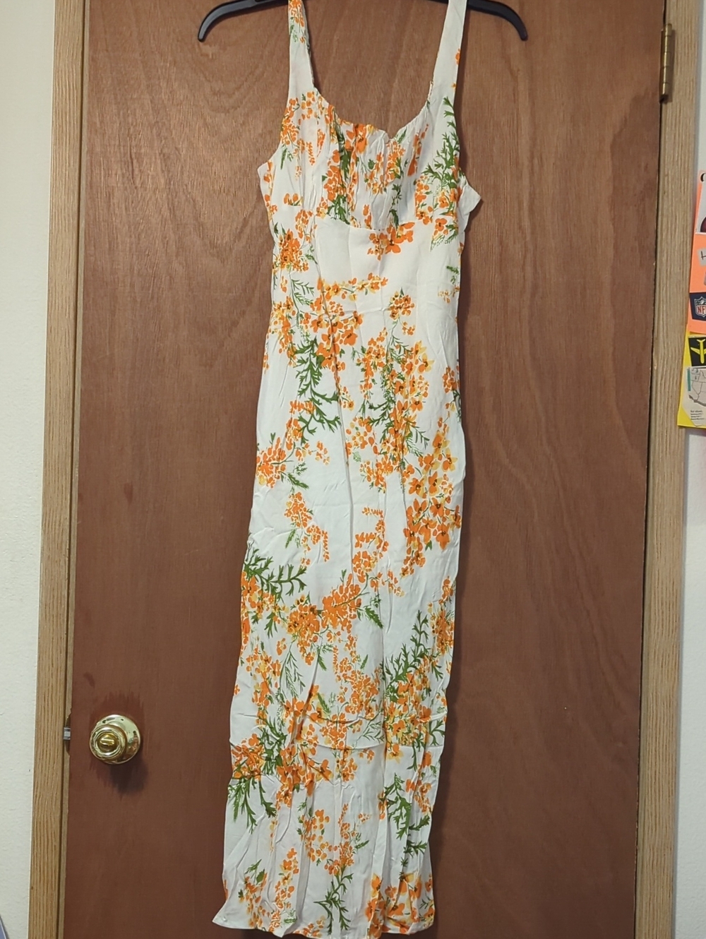 Sleeveless White Maxi Dress with Orange Floral Print